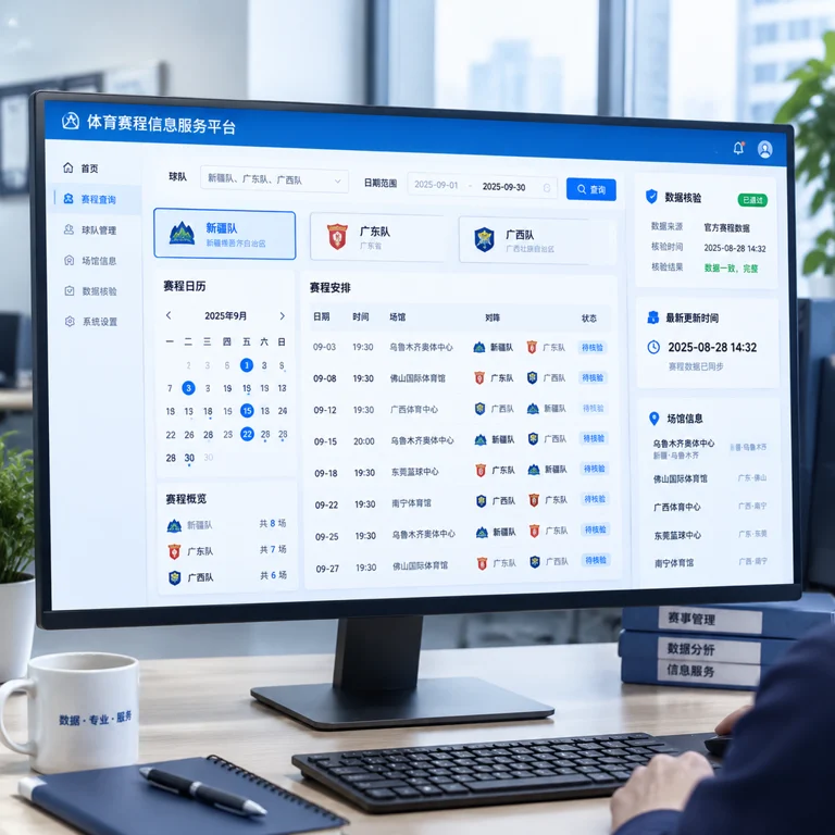 新疆队、广东队与广西队赛程信息服务示意图