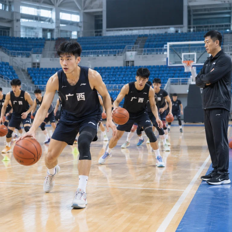 广西队球员在比赛场馆进行训练