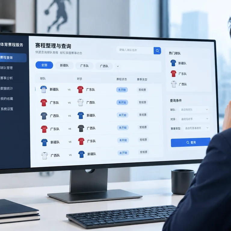 赛程咨询服务展示新疆队、广东队与广西队的赛程查询与整理场景